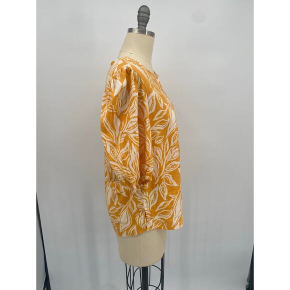 Panama Jack Women's Linen Blend Yellow & Cream Floral Blouse Top Size Medium - Picture 6 of 11